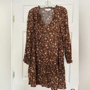 Lucky Brand Brown Floral Long Sleeve Dress